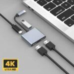 POWERTECH docking station CAB-UC083, 4 θυρών, USB-C, 4K, 100W, γκρι - Image 2
