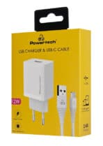 POWERTECH φορτιστής τοίχου PT-1322 με καλώδιο USB-C, USB, 12W, λευκός - Image 2