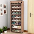 HOME USE υφασμάτινη παπουτσοθήκη HUH-0221 με 9 ράφια, 57x28x160cm, καφέ - Image 2
