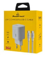 POWERTECH φορτιστής τοίχου PT-1350 με καλώδιο, USB-C, 36W, GaN, λευκός - Image 2