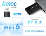 POWERTECH ασύρματος USB αντάπτορας δικτύου PT-1387, 900Mbps WiFi 6, Bluetooth 5.3 - Image 2