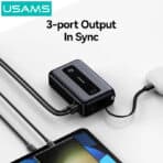 USAMS power bank CD243 με καλώδιο USB-C, 2x θύρες εξόδου, 20000mAh, 65W, γκρι - Image 2