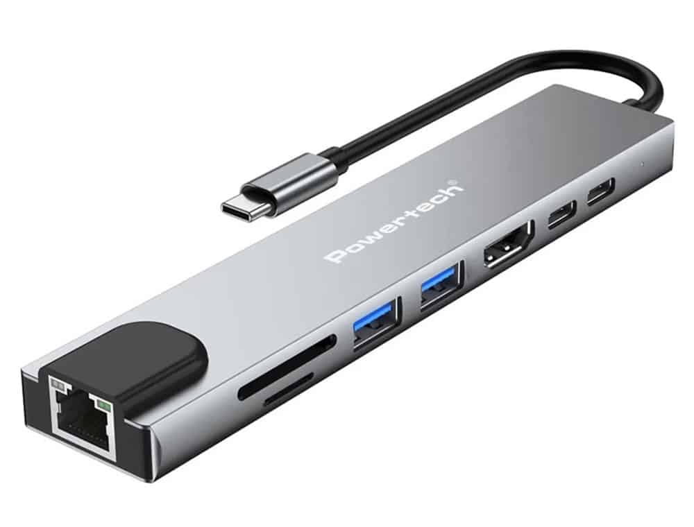 PT-1536 POWERTECH docking station PT-1536, 8 θυρών, USB-C σύνδεση, 87W PD, 100Mbps, γκρι - Image 1