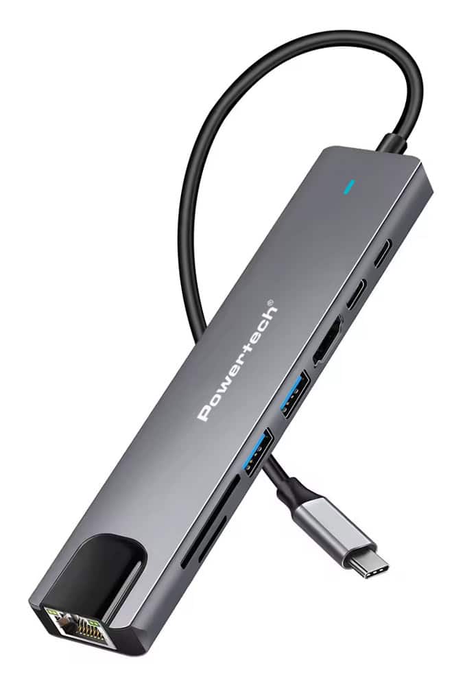 PT-1537 POWERTECH docking station PT-1537, 8 θυρών, USB-C σύνδεση, 100W PD, 1000Mbps, γκρι - Image 1