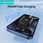 USAMS φορτιστής τοίχου CC317, USB & USB-C, 33W, GaN, μαύρος - Image 2