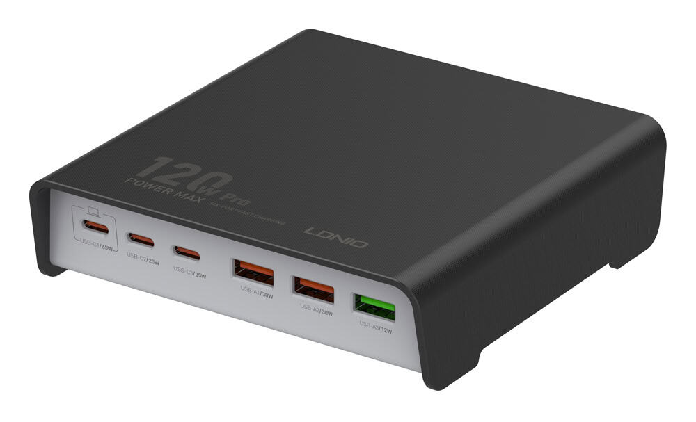 5210131079416 LDNIO σταθμός φόρτισης Q605, 3x USB-C & 3x USB, 120W, PD/QC, μαύρος - Image 1