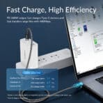 ORICO καλώδιο USB-C C2CZ, 100W, 480Mbps, 1m, μαύρο - Image 2