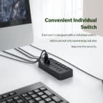 ORICO USB hub CT2U3-7AB με διακόπτες, 7x θυρών, USB 3.0, 5Gbps, USB σύνδεση, μαύρο - Image 2