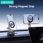 USAMS βάση smartphone αυτοκινήτου ZJ087 για ταμπλό/παρμπρίζ, μαγνητική, μαύρη - Image 2