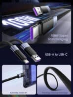 LDNIO καλώδιο USB-C σε USB LS242Q, flat, 100W, 480Mbps, 2m, μαύρο - Image 2