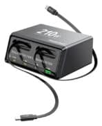 POWERTECH σταθμός φόρτισης PT-1623, USB/3x USB-C/2x USB-C καλώδια, GaN, 210W, μαύρος