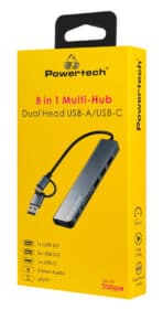 POWERTECH USB hub PTR-0205 με card reader, 8 θυρών, USB & USB-C σύνδεση, γκρι - Image 2