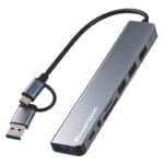 POWERTECH USB hub PTR-0205 με card reader, 8 θυρών, USB & USB-C σύνδεση, γκρι