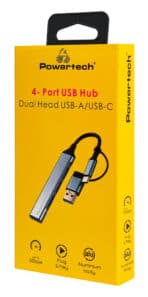 POWERTECH USB hub PTR-0206, 4x θυρών, USB 3.0, 5Gbps, USB & USB-C σύνδεση, γκρι - Image 2