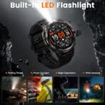 KOSPET smartwatch TANK T4C, heart rate, 1.5" AMOLED, GPS, 5 ATM & IP69K, με φακό, μαύρο - Image 2