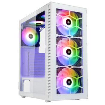 Kolink Observatory HF Glass ARGB Midi Tower Case – White (with 6 ARGB fans – 3x140mm & 3x120mm )