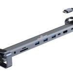 POWERTECH docking station PTR-0152, 10 θυρών, βάση laptop, USB-C, γκρι