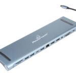 POWERTECH docking station BYL-2003U2, 12 θυρών, βάση laptop, USB-C, γκρι