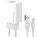 POWERTECH φορτιστής τοίχου PT-1324 με καλώδιο USB-C, 2x USB, 12W, λευκός
