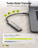 GOOBAY USB hub 76563, 4x θυρών, USB 3.2, 5Gbps, USB-C σύνδεση, γκρι - Image 2