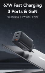 USAMS φορτιστής τοίχου CC265, USB & 2x USB-C, 67W, GaN, μαύρος - Image 2