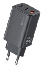 USAMS φορτιστής τοίχου CC265, USB & 2x USB-C, 67W, GaN, μαύρος