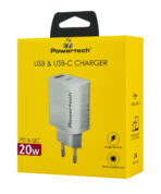 POWERTECH φορτιστής τοίχου PT-1493, USB/USB-C, 20W, λευκός - Image 2