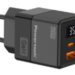 POWERTECH φορτιστής τοίχου PT-1499 με οθόνη, USB/USB-C, 35W, GaN, μαύρος