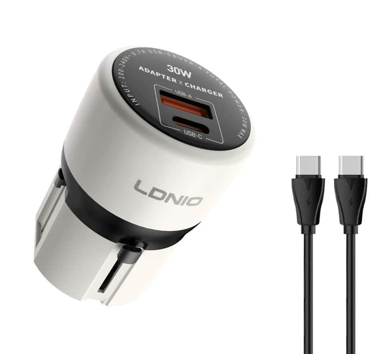 6933138603017 LDNIO φορτιστής τοίχου Q2319 με καλώδιο USB-C, EU/UK/US/AU βύσμα, USB/USB-C, 30W, γκρι - Image 1