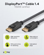GOOBAY καλώδιο DisplayPort 74778, VESA Certified, 8K/60Hz, 32.4 Gbps, 2m, μαύρο - Image 2