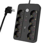 POWERTECH πολύπριζο ασφαλείας PT-1535, 8 θέσεων, με USB & USB-C θύρες, 16A, 1.5m, μαύρο