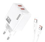 KAKUSIGA φορτιστής τοίχου KSC-1238 με καλώδιο USB-C, 2x USB, 12W, λευκός