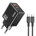 KAKUSIGA φορτιστής τοίχου KSC-1240 με καλώδιο USB-C, USB & USB-C, 20W, μαύρος