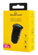 POWERTECH φορτιστής αυτοκινήτου PT-1538, USB & USB-C, 30W, μαύρος - Image 2