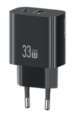 USAMS φορτιστής τοίχου CC317, USB & USB-C, 33W, GaN, μαύρος