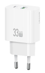 USAMS φορτιστής τοίχου CC317, USB & USB-C, 33W, GaN, λευκός
