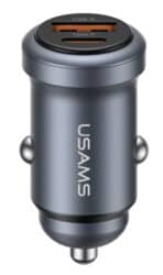 USAMS φορτιστής αυτοκινήτου CC322, USB & USB-C, 30W, γκρι