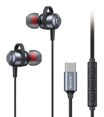 USAMS earphones με μικρόφωνο US-SJ758, USB-C σύνδεση, μεταλλικά, 1.2m, γκρι