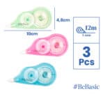 BEBASIC σετ διορθωτική ταινία S063, 5mm x 12m, μπλε/πράσινη/ροζ, 3τμχ - Image 2