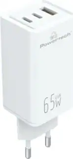 Powertech Φορτιστής Χωρίς Καλώδιο με Θύρα USB-A και 2 Θύρες USB-C 65W Power Delivery / Quick Charge 4.0 Λευκός (PT-1094)