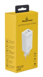 Powertech Φορτιστής Χωρίς Καλώδιο με Θύρα USB-A και 2 Θύρες USB-C 65W Power Delivery / Quick Charge 4.0 Λευκός (PT-1094) - Image 5