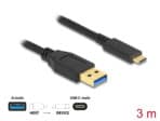 DELOCK καλώδιο USB-C σε USB 84006, 10Gbps, 3m, μαύρο - Image 2