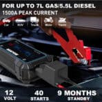 AVAPOW εκκινητής μπαταρίας αυτοκινήτου A9 με φακό, 12V/2500A, 8000mAh - Image 2