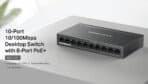 MERCUSYS desktop switch MS110P, 10x 10/100Mbps θύρες, PoE+, V1.0 - Image 2