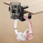 POWERTECH βάση ακουστικών & ποτηροθήκη γραφείου PT-1579, περιστρεφόμενη, μαύρη - Image 2