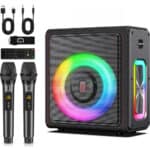 JYX φορητό ηχείο MS75 με 2x μικρόφωνα & ασύρματο χειριστήριο, 15W, 6000mah, RGB φωτισμός, μαύρο