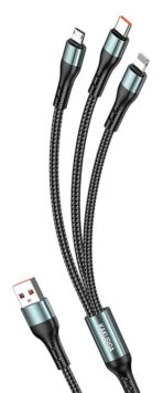 KAKUSIGA καλώδιο USB σε USB-C/Lightning/Micro USB KSC-1026, 5A, 480Mbps, 1.2m, μαύρο