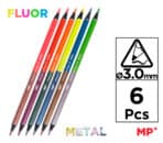 MP σετ χρωματιστές ξυλομπογιές με διπλή μύτη PE334, 3mm μύτη, τρίγωνες, φθορίζοντα & μεταλλικά χρώματα, 6τμχ - Image 2