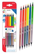 MP σετ χρωματιστές ξυλομπογιές με διπλή μύτη PE334, 3mm μύτη, τρίγωνες, φθορίζοντα & μεταλλικά χρώματα, 6τμχ