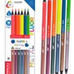 MP σετ χρωματιστές ξυλομπογιές με διπλή μύτη PE334, 3mm μύτη, τρίγωνες, φθορίζοντα & μεταλλικά χρώματα, 6τμχ